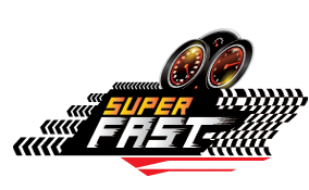 Super fast logo with race track and speedometer